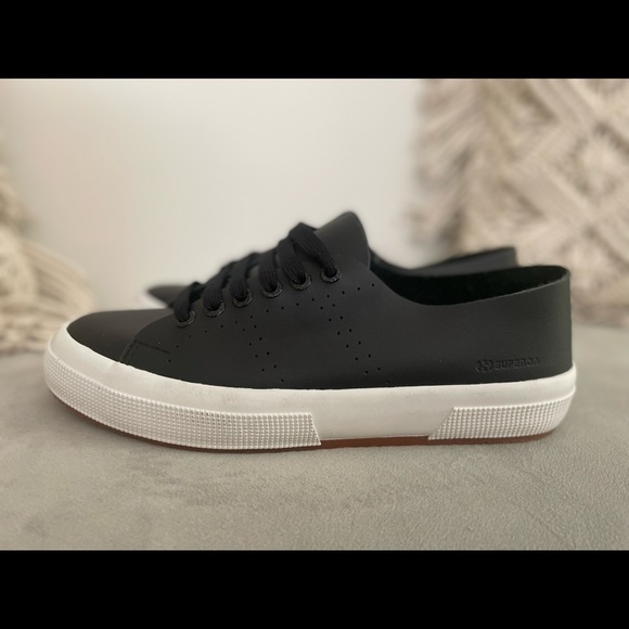 Superga Shoes - Womens Superga sneakers Raw Cut Black Leather size 8 NEW